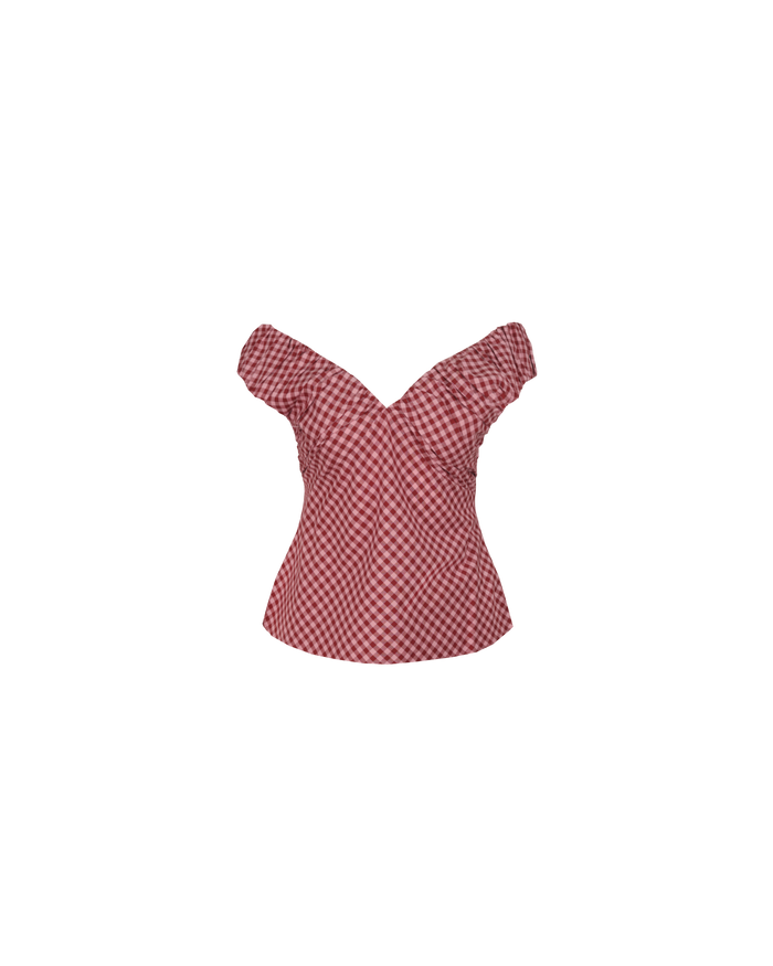 RAQUEL TOP PINK BURGUNDY GINGHAM