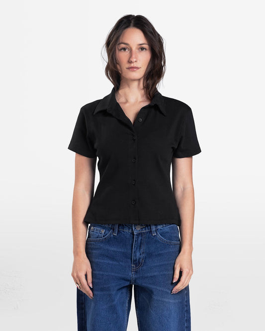SHORT SLEEVE BUTTON DOWN SHIRT BLACK 1