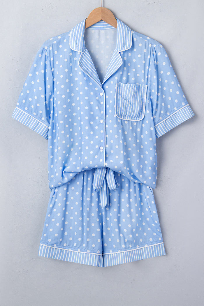 Sky Blue Polka Dot Short Pajama Set
