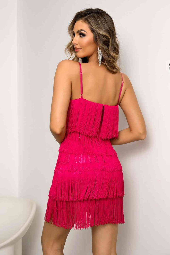 Spaghetti Strap Fringe Mini Dress - Madikfashions.com