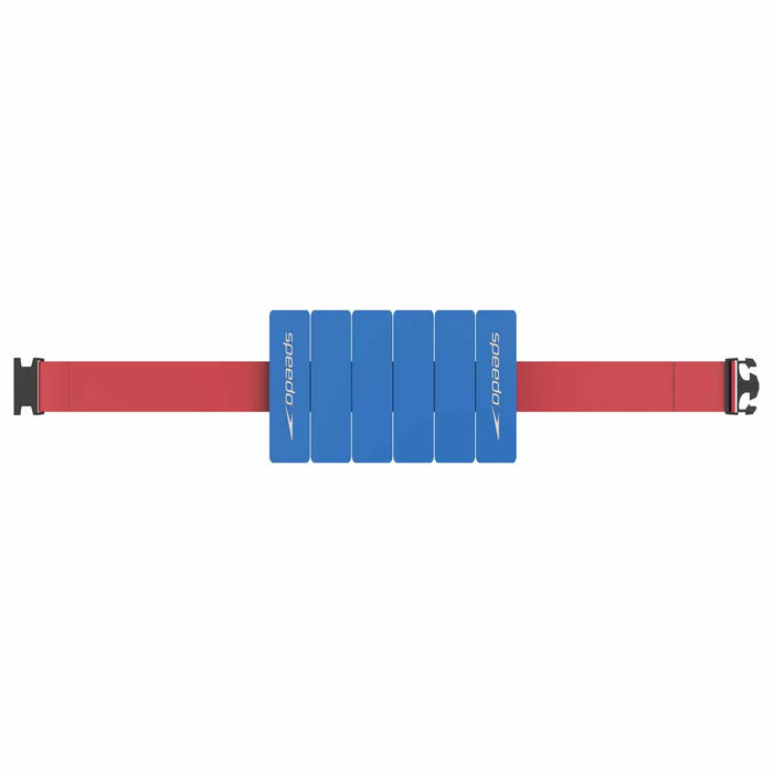Speedo aquatic fitness belt in blue and red with adjustable straps, designed for water exercise and aquatic training.