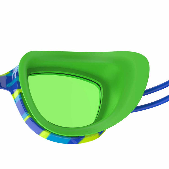 Speedo Kids Sunny G Pop Seasiders Print goggles in blue camouflage and jello green for swimming comfort and fun.