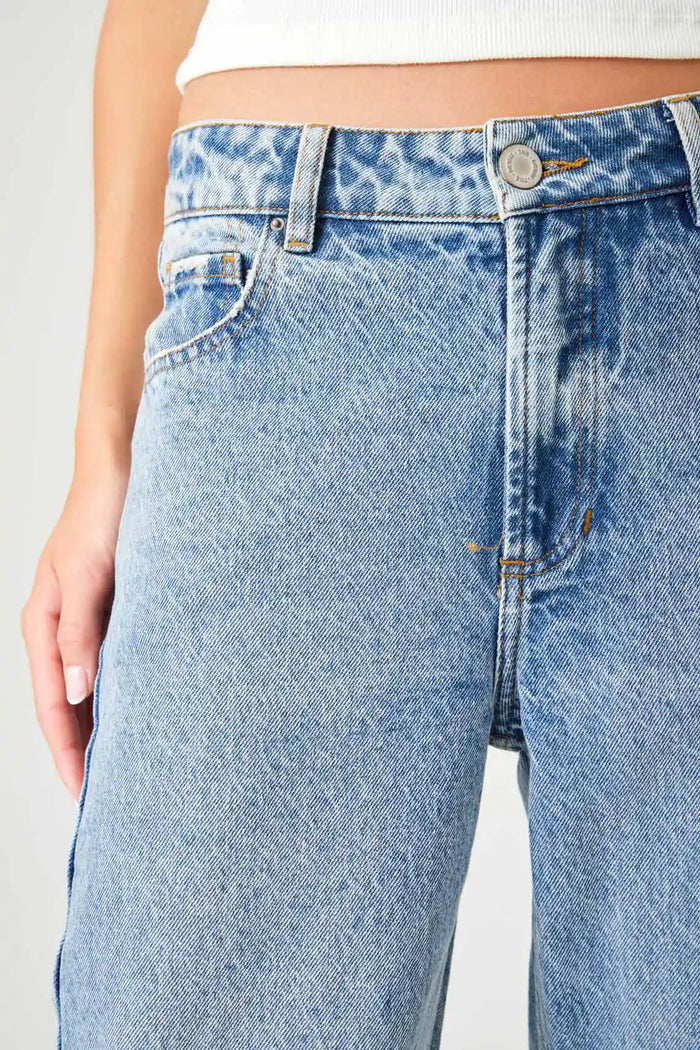 Straight jeans with waistband and drawstring in light blue cotton for Women
