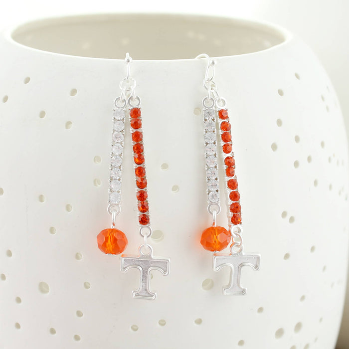 Tennessee Volunteers Power T Crystal Bar Dangle Earrings
