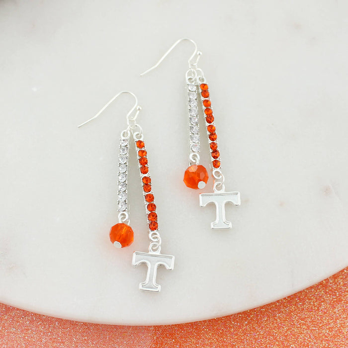 Tennessee Volunteers Power T Crystal Bar Dangle Earrings