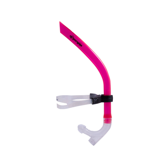 Pink Vorgee Front End Swimmers Snorkel with adjustable mouthpiece and flexible tube for comfortable underwater breathing.